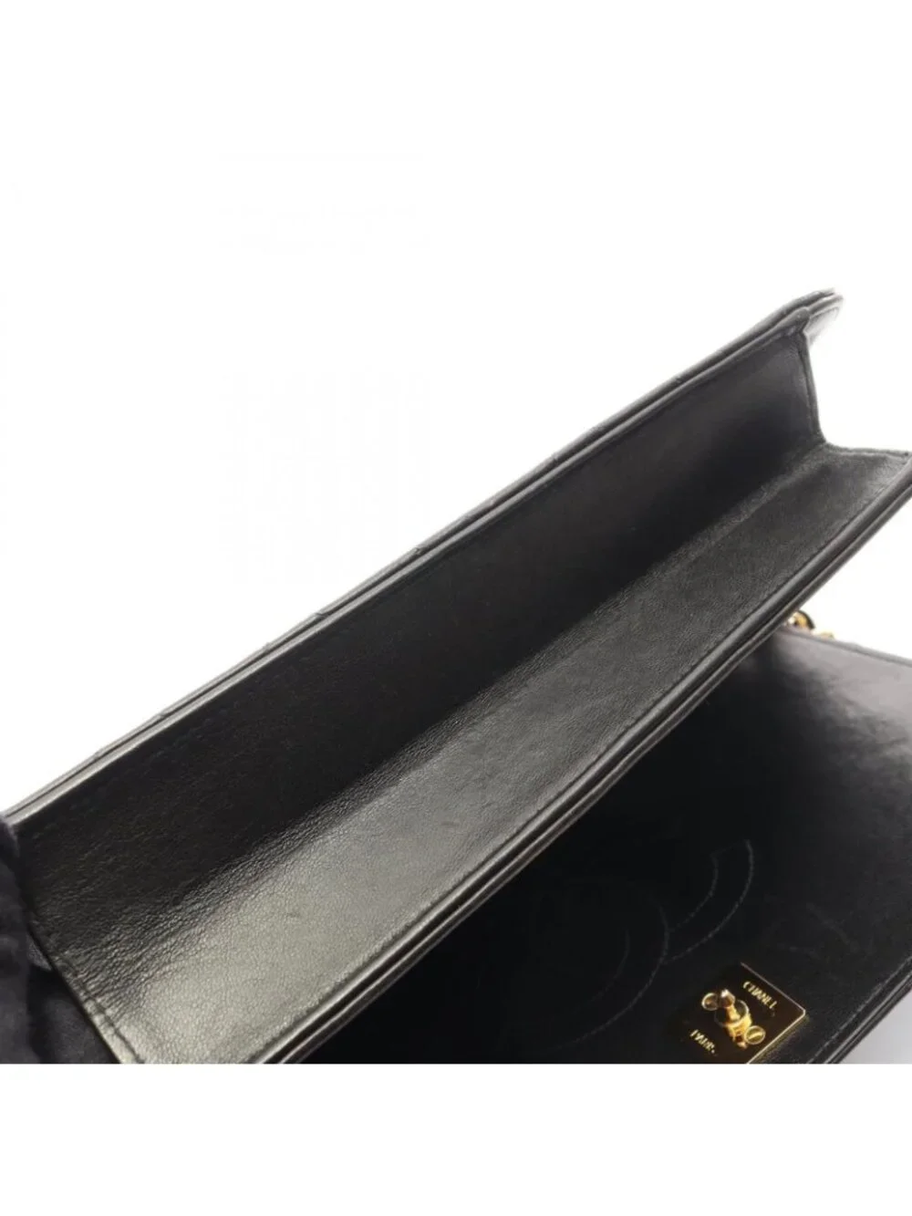 Chanel Shoulder Bag Quilted Fullflap Push Lock Black Lambskin Chain